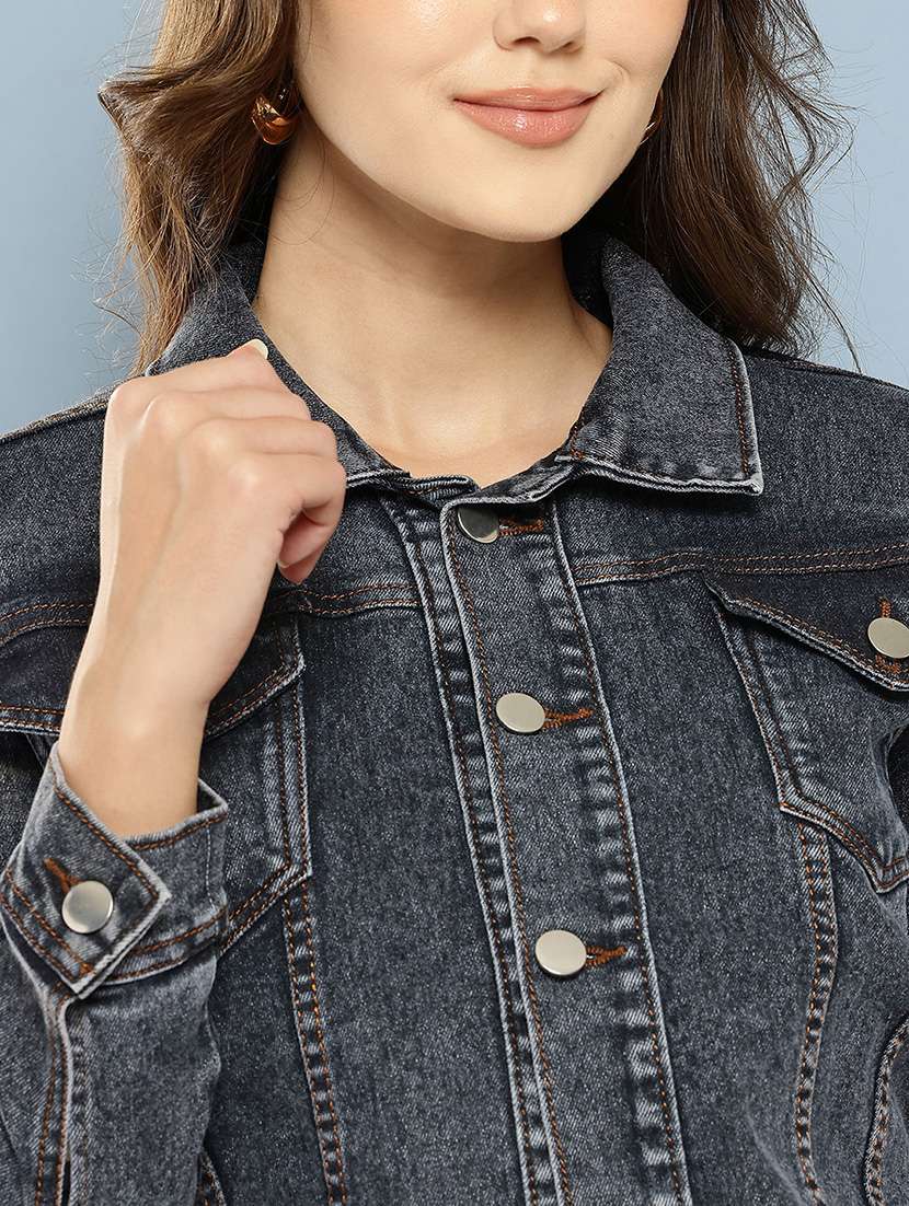 women solid long sleeve denim jacket - 22265820 -  Standard Image - 4