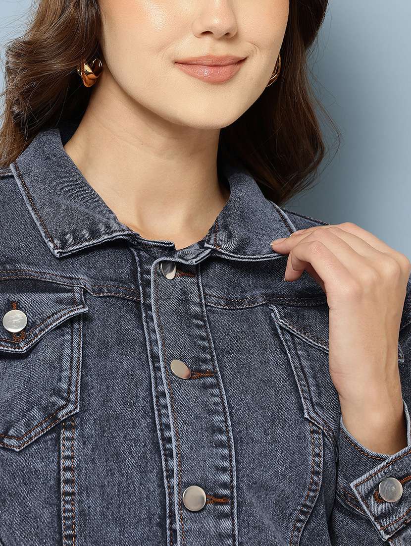 women solid long sleeve denim jacket - 22265821 -  Standard Image - 4