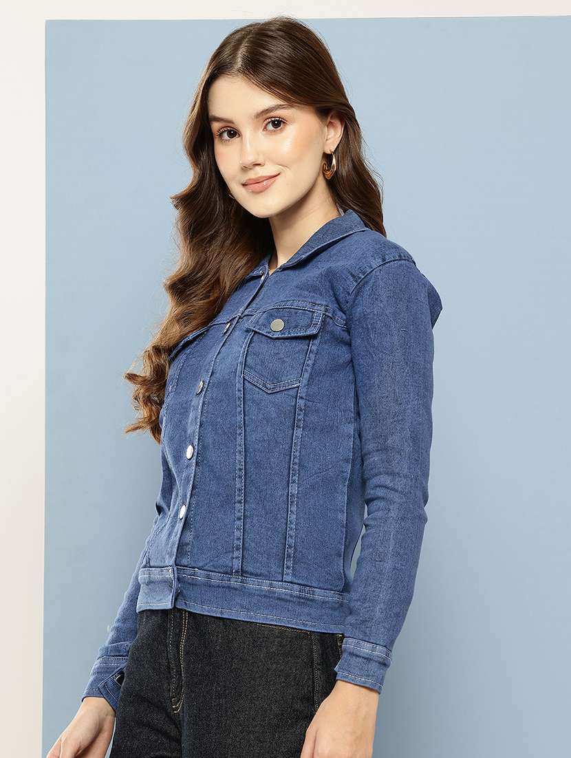 women solid long sleeve denim jacket - 22265822 -  Standard Image - 1