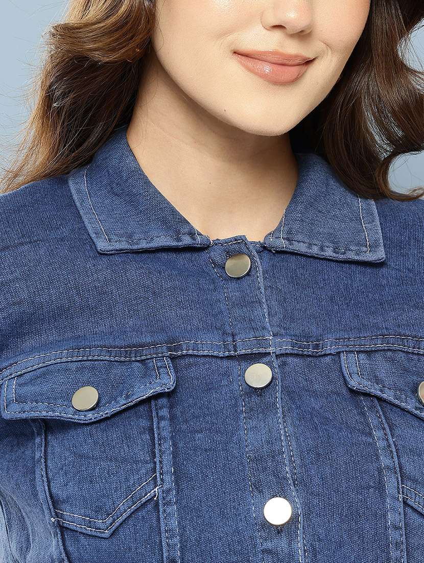 women solid long sleeve denim jacket - 22265822 -  Standard Image - 4