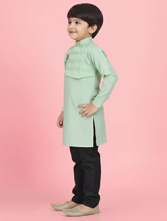 boys solid long sleeve straight kurta - 22265832 -  Standard Image - 1