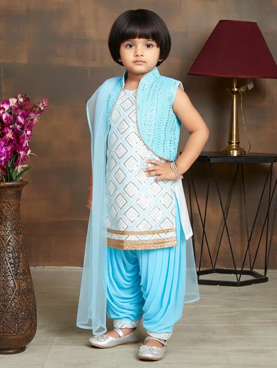 girls embroidered kurta and salwar set with dupatta - 22265845 -  Standard Image - 1