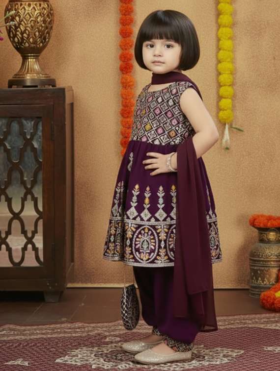 girls embroidered kurta and salwar set with dupatta - 22265846 -  Standard Image - 1