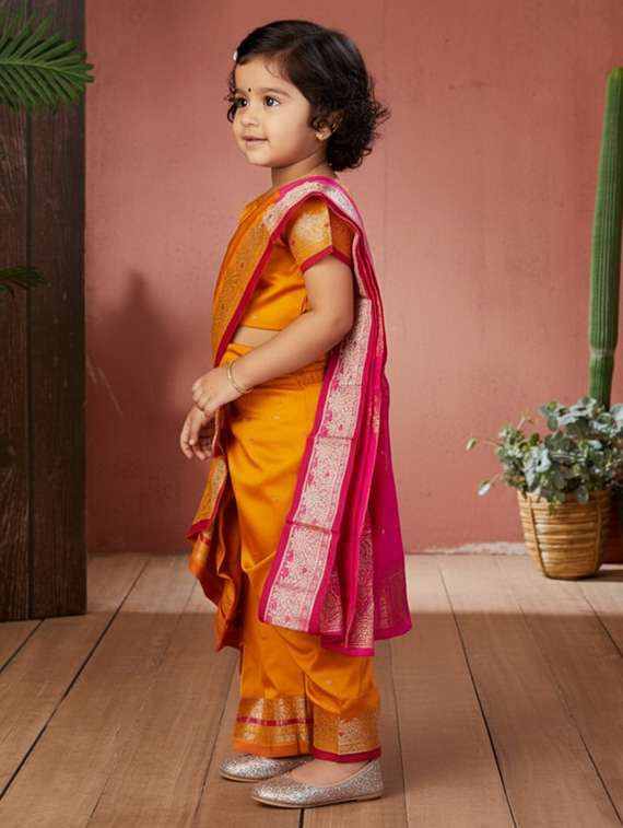 girls bordered ready to wear nauvari saree - 22265874 -  Standard Image - 1