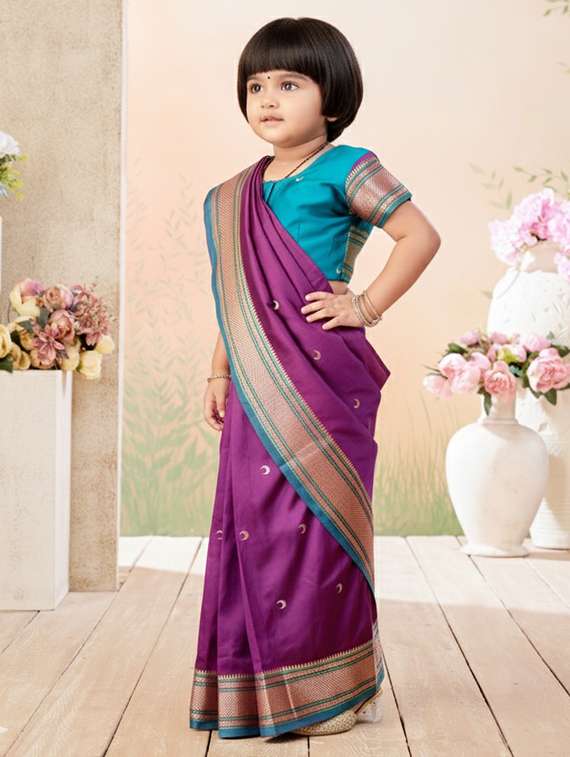 girls bordered ready to wear saree - 22265876 -  Standard Image - 1