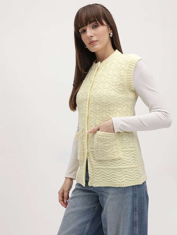 women self designed sleeveless cardigan - 22265877 -  Standard Image - 1