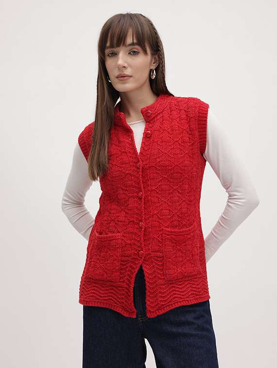 women self designed sleeveeless cardigan