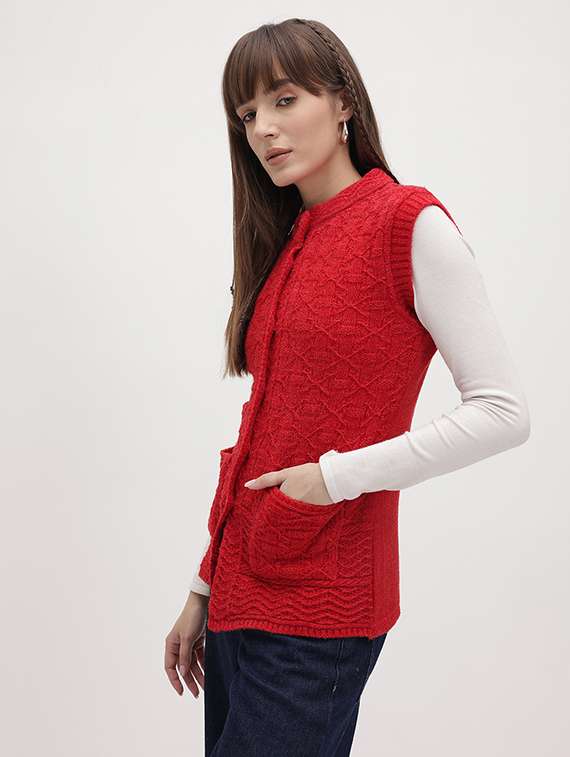 women self designed sleeveeless cardigan - 22265878 -  Standard Image - 1