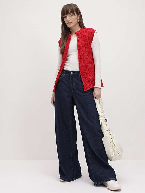 women self designed sleeveeless cardigan - 22265878 -  Standard Image - 4