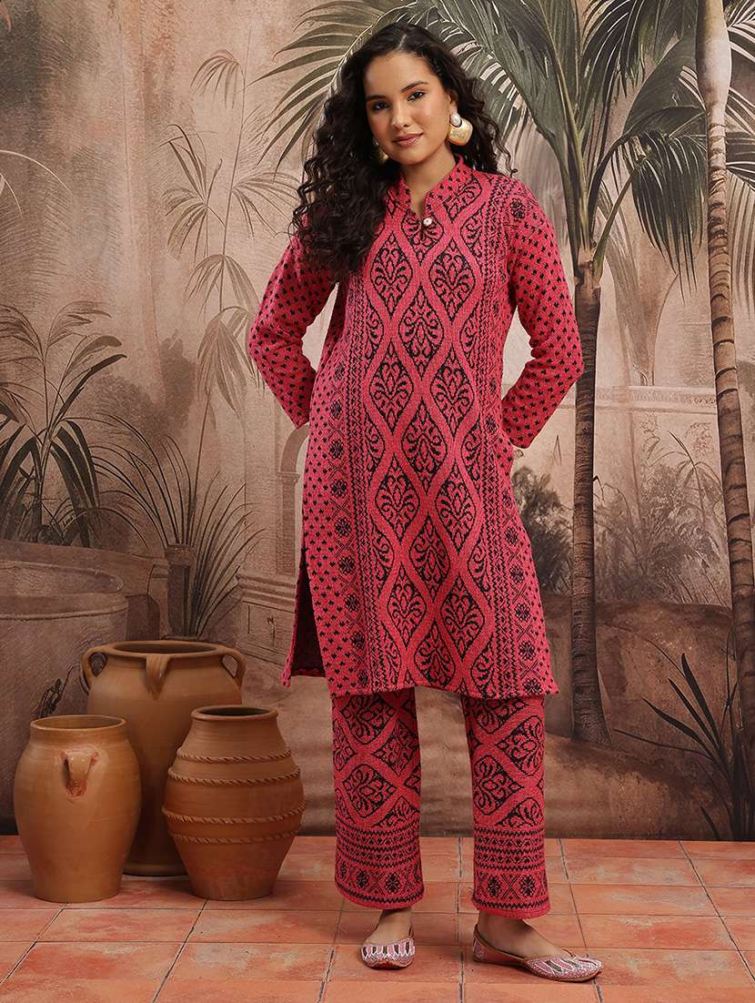 women self design long sleeve kurta pant set - 22265880 -  Standard Image - 1