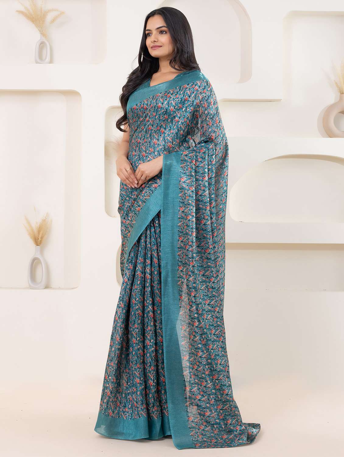 women floral printed saree with blouse - 22265900 -  Standard Image - 1