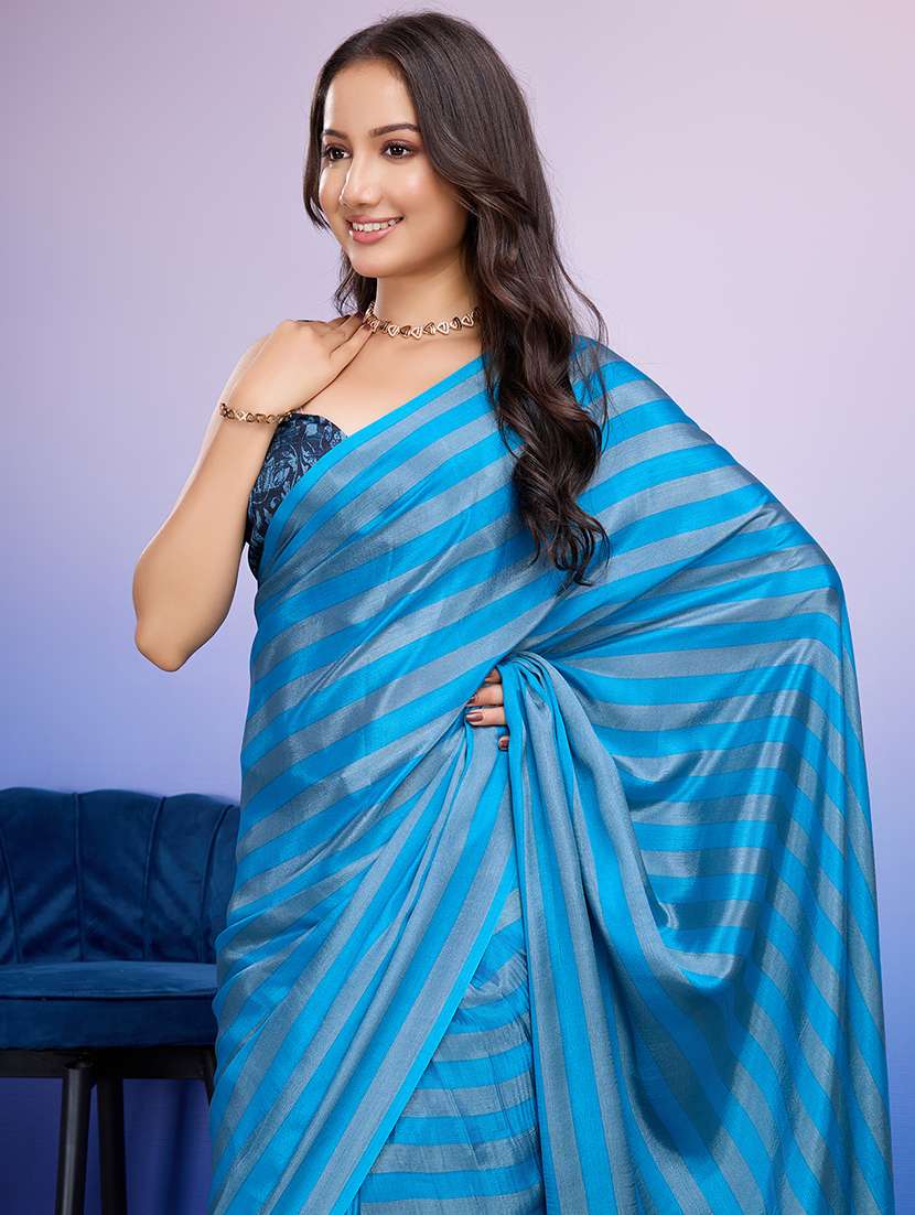 women striped ready to wear saree with blouse - 22265903 -  Standard Image - 4
