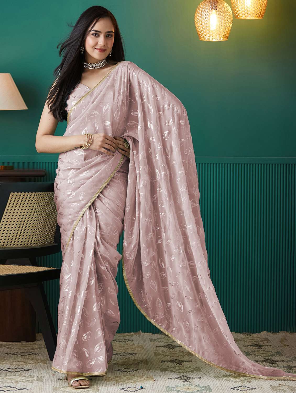 women foil printed saree with blouse - 22265909 -  Standard Image - 1