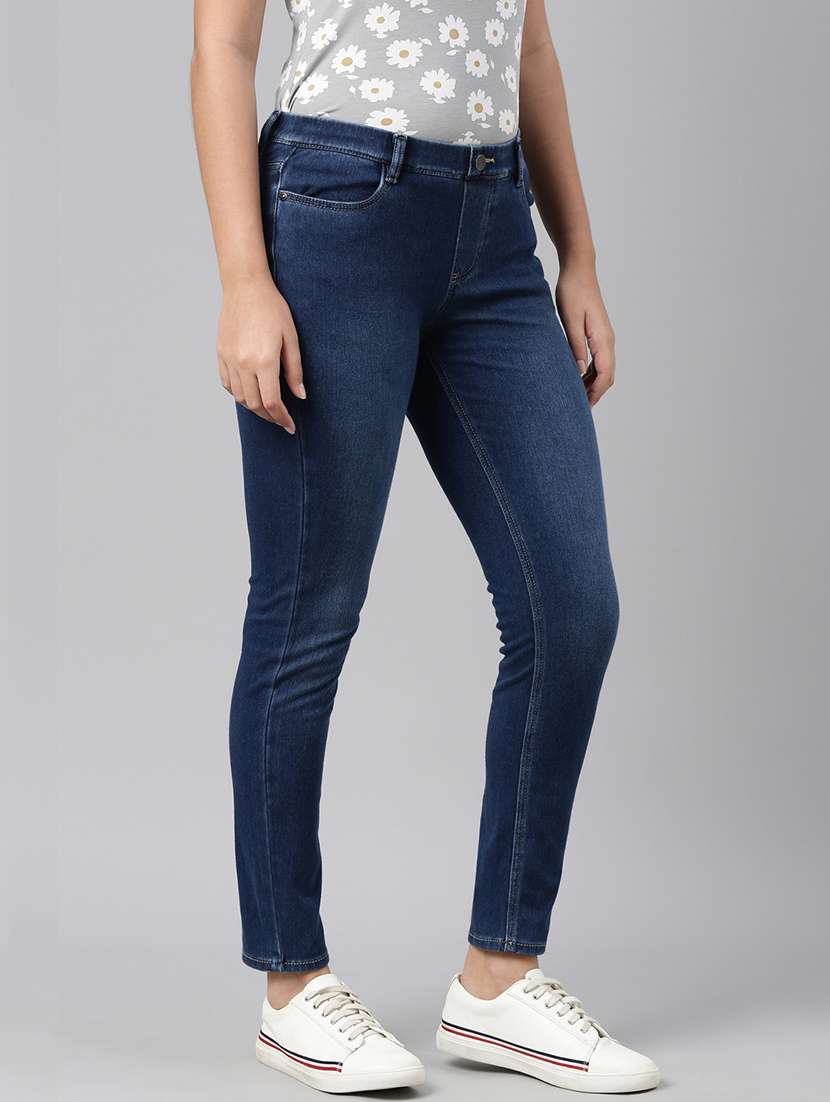 women plain high rise slim fit jeans - 22265975 -  Standard Image - 1