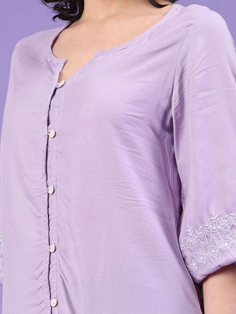 women solid three quarter sleeve straight kurti - 22266148 -  Standard Image - 1