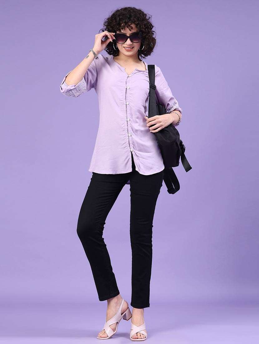 women solid three quarter sleeve straight kurti - 22266148 -  Standard Image - 4