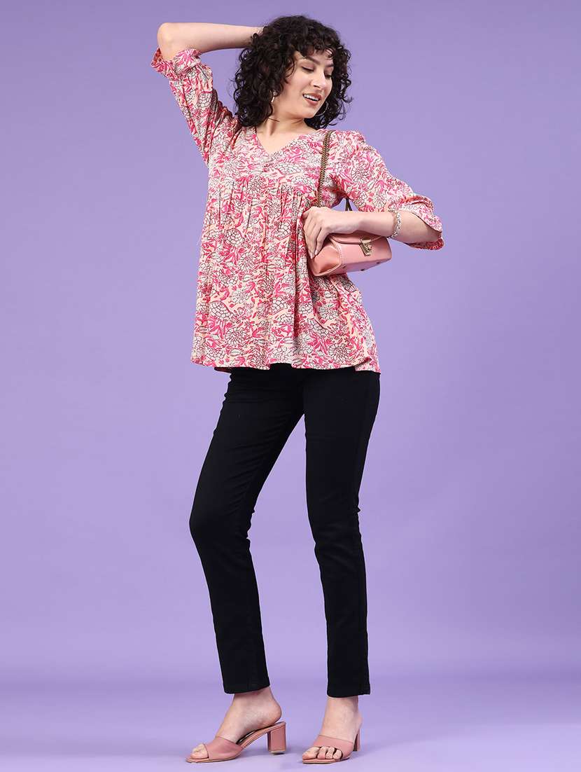 women floral puff sleeve flared tunic - 22266153 -  Standard Image - 4