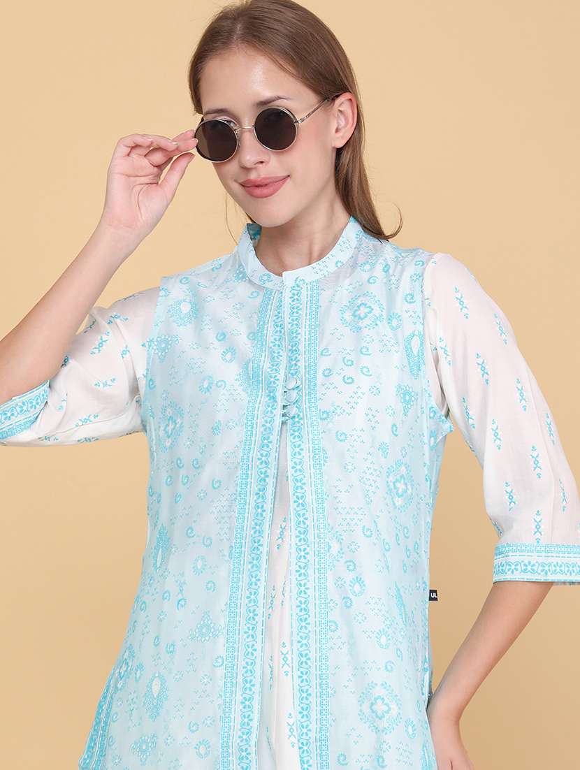 women printed three quarter sleeves kurta with jacket - 22266198 -  Standard Image - 1