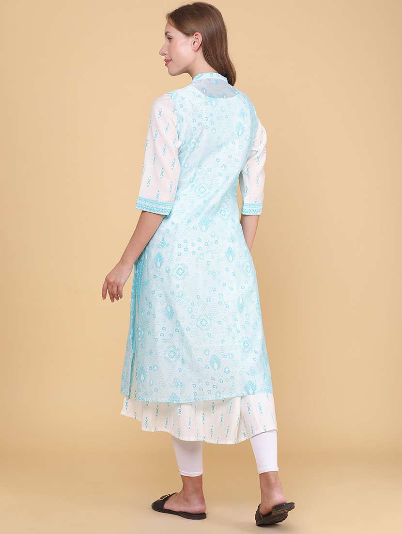 women printed three quarter sleeves kurta with jacket - 22266198 -  Standard Image - 4