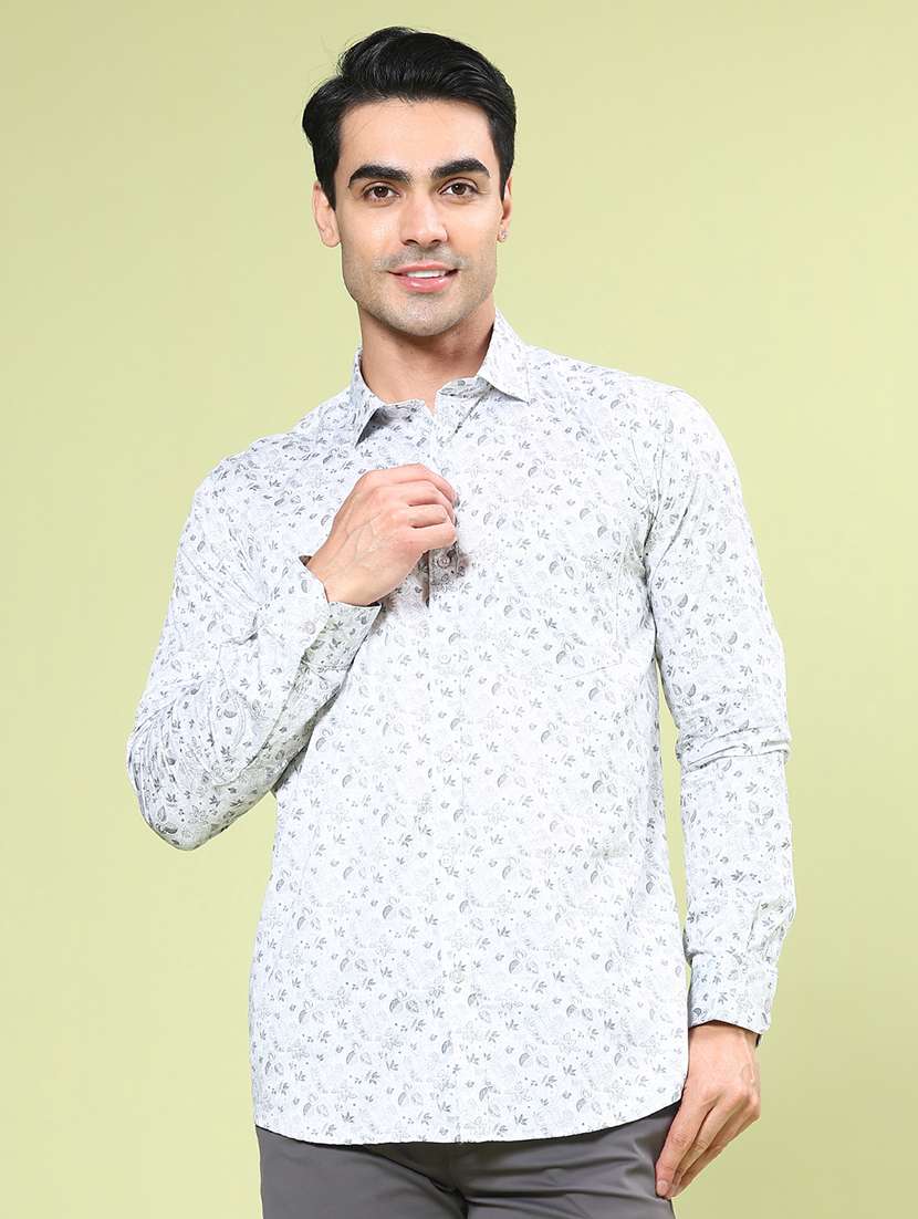 men printed long sleeve regular fit casual shirt