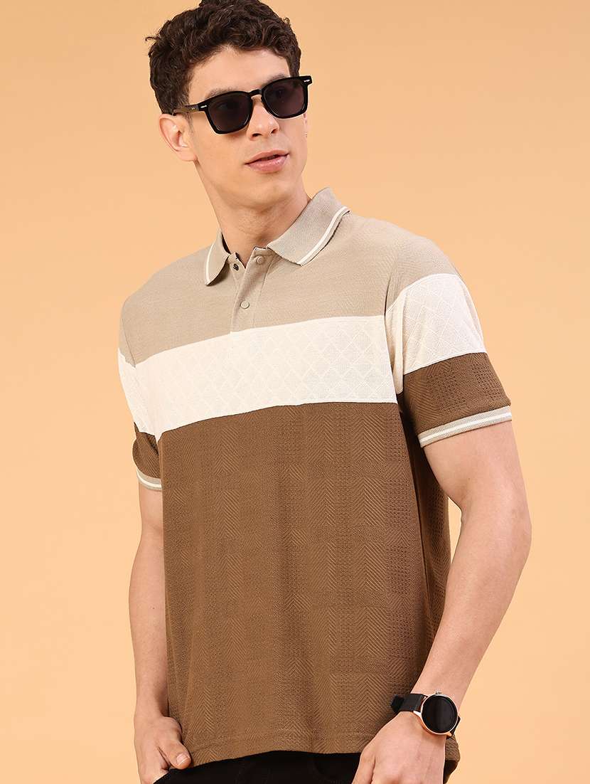 mens brown cotton blend plain t-shirt