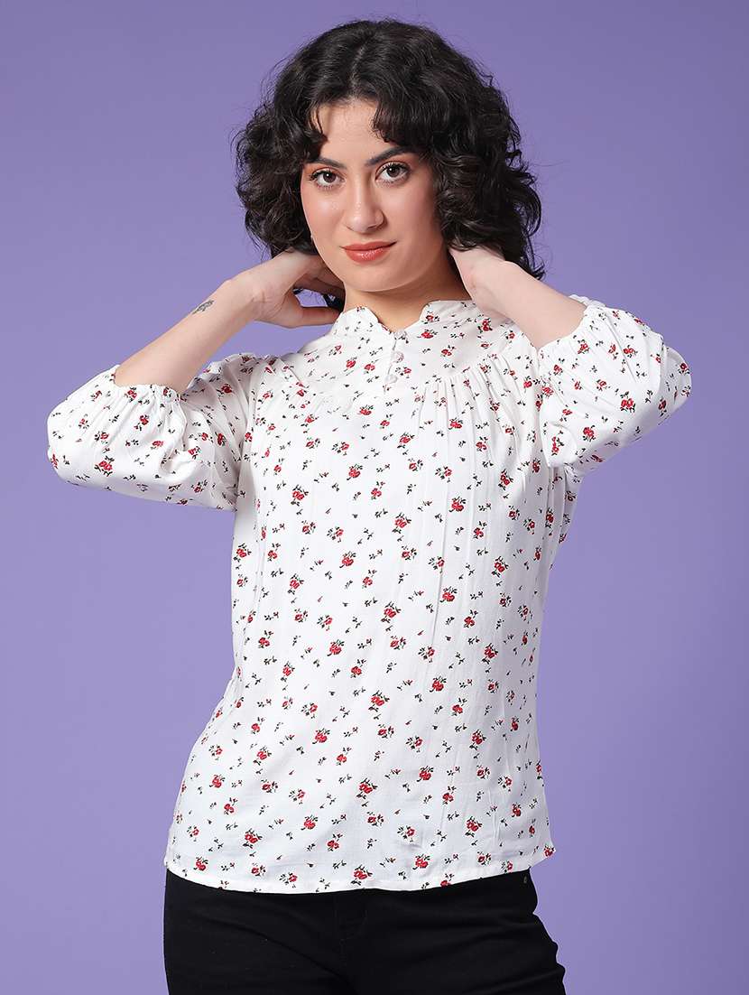 wome floral print three quarter sleeve top - 22266356 -  Standard Image - 1
