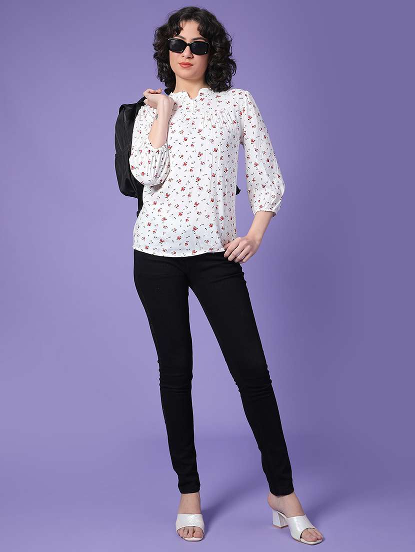 wome floral print three quarter sleeve top - 22266356 -  Standard Image - 4