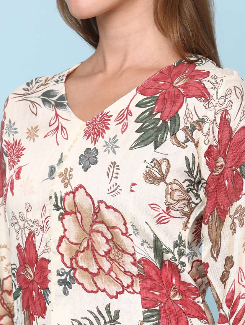 women floral printed three quarter sleeve ethnic co-ord set - 22266365 -  Standard Image - 1