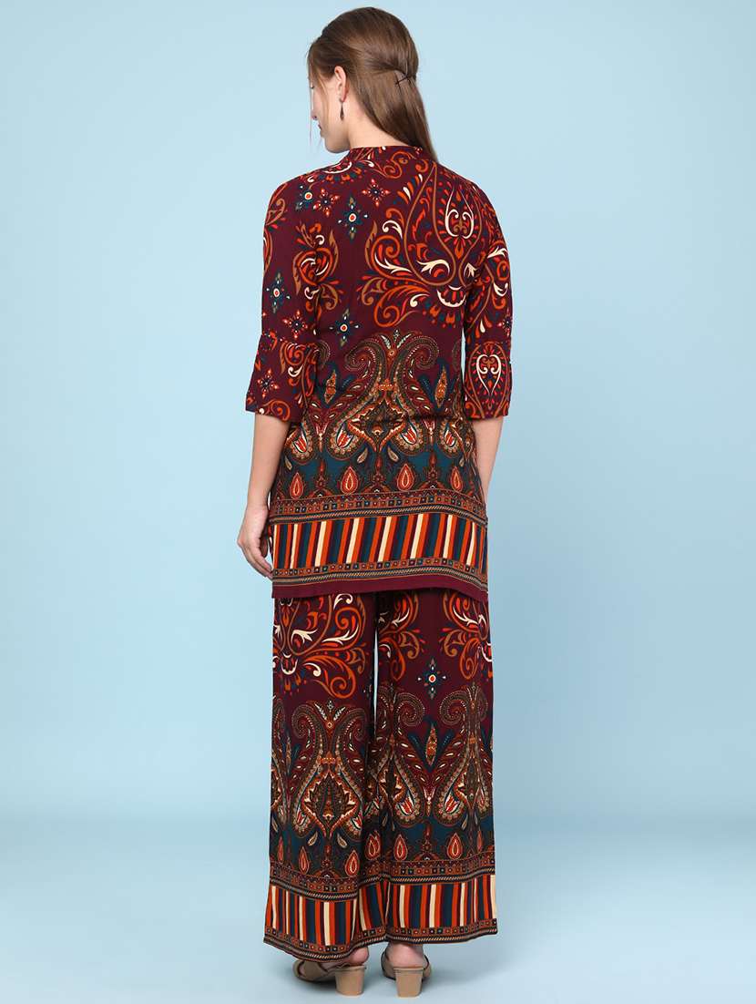maroon rayon coord set - 22266392 -  Standard Image - 4