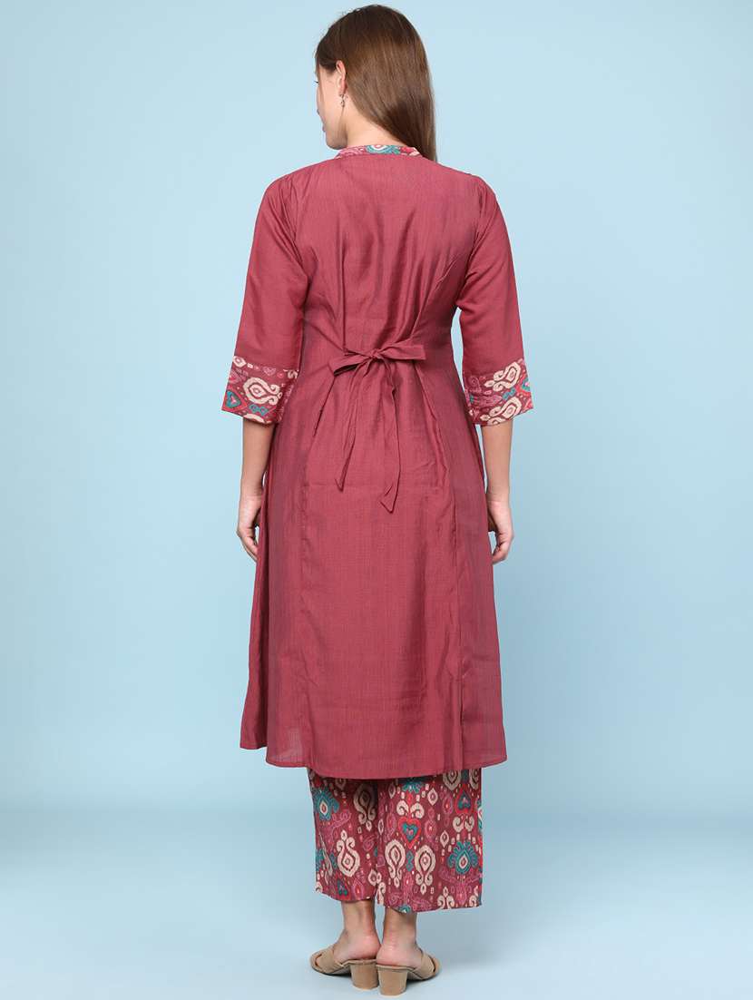 women solid three quarter sleeve kurta pant set - 22266393 -  Standard Image - 4