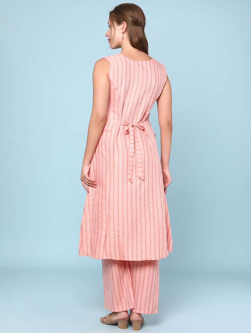 Women Striped Sleeveless Ethnic Co-ord Set - 22266402 -  Standard Image - 4