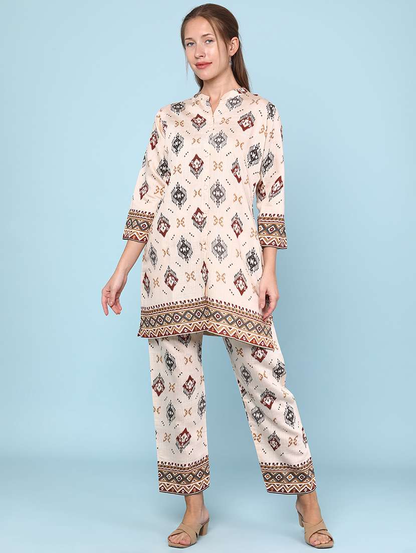 women printed three quarter sleeve ethnic co-ord set