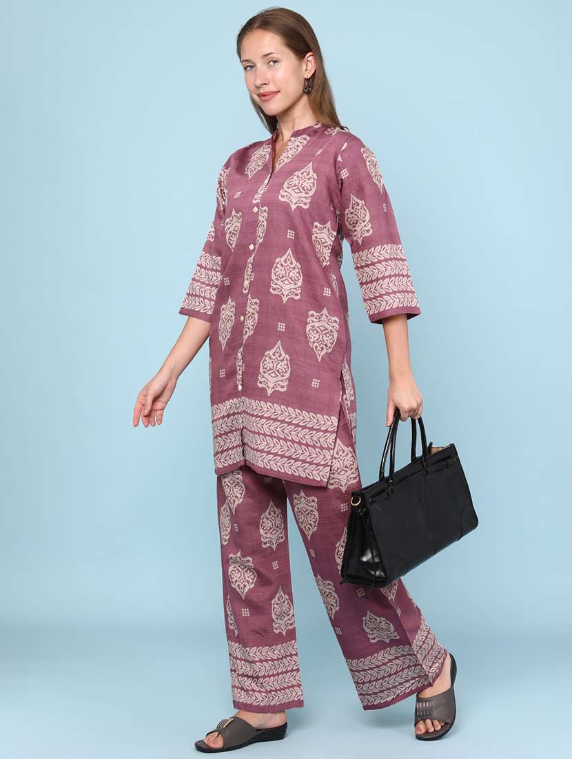 women printed three quarter sleeve ethnic co-ord set