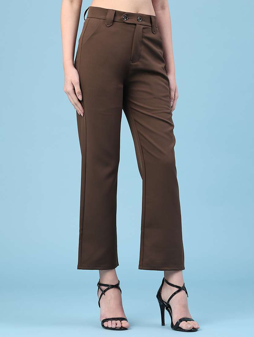 Women Solid Mid Rise Straight Trouser - 22266491 -  Standard Image - 1