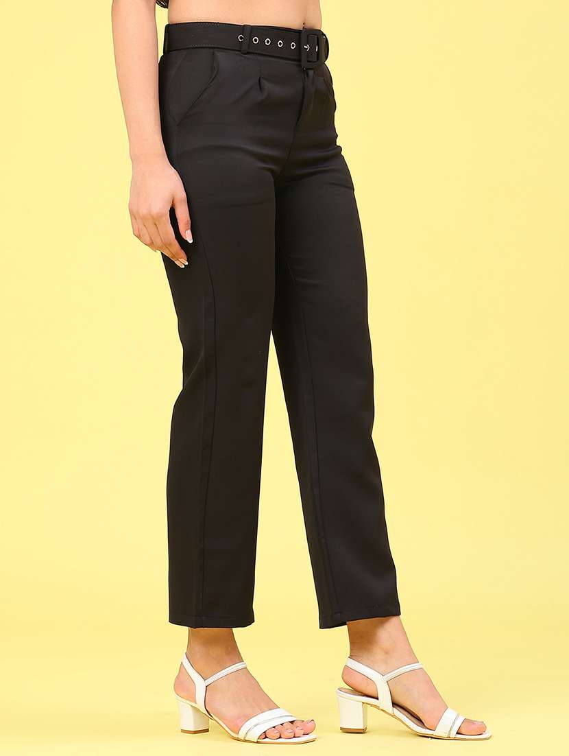 women solid mid rise straight trouser - 22266496 -  Standard Image - 1