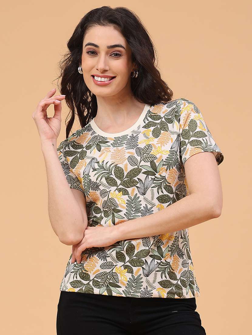 women beige cotton regular t-shirt - 22266657 -  Standard Image - 1