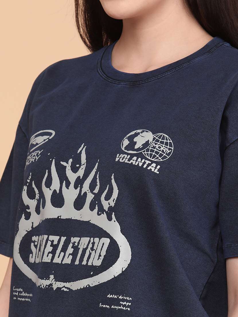 women blue cotton regular t-shirt - 22266660 -  Standard Image - 1