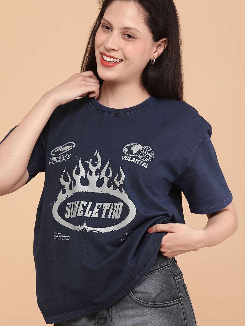 women blue cotton regular t-shirt - 22266660 -  Standard Image - 4