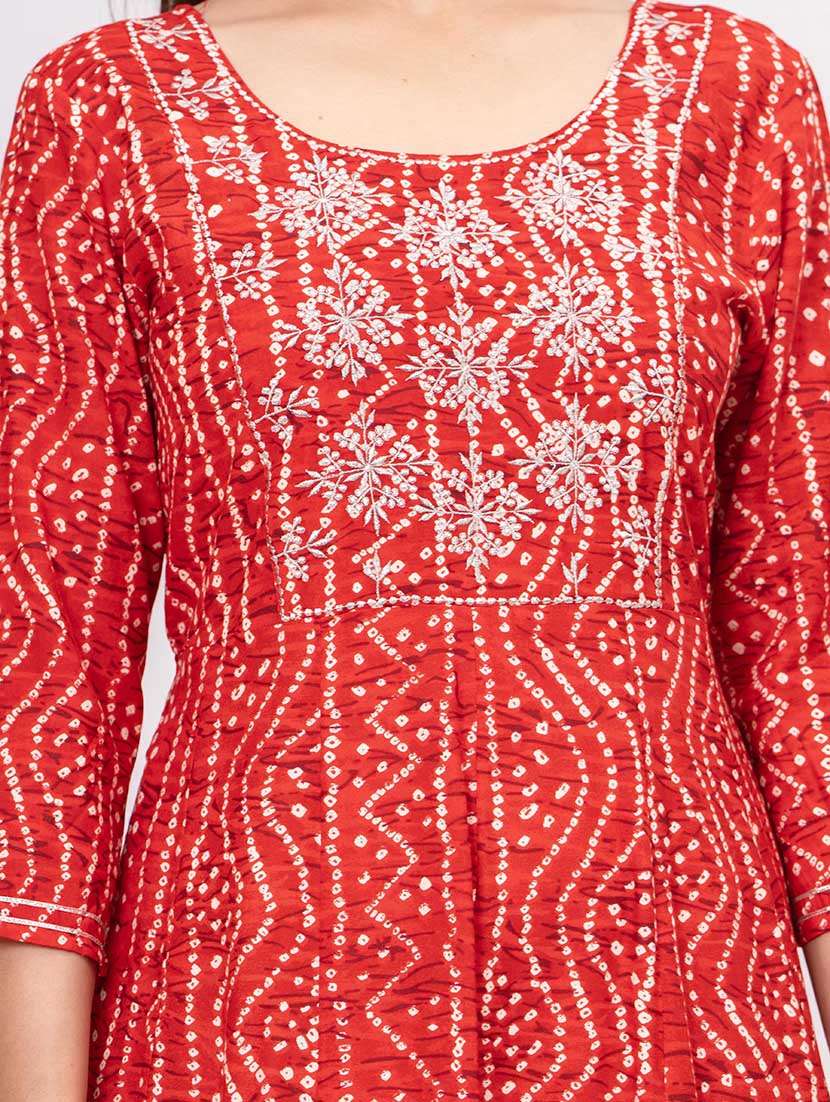 women bandhani three quarter sleeve tiered ethnic dress - 22266713 -  Standard Image - 4