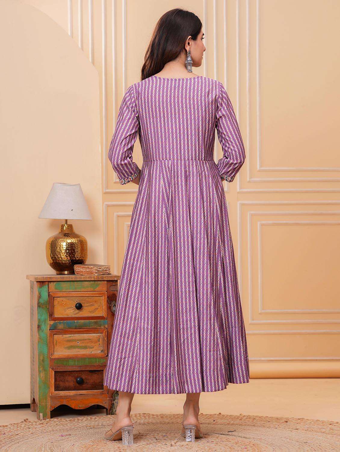 women printed three quarter sleeve anarkali ethnic dress - 22266720 -  Standard Image - 4