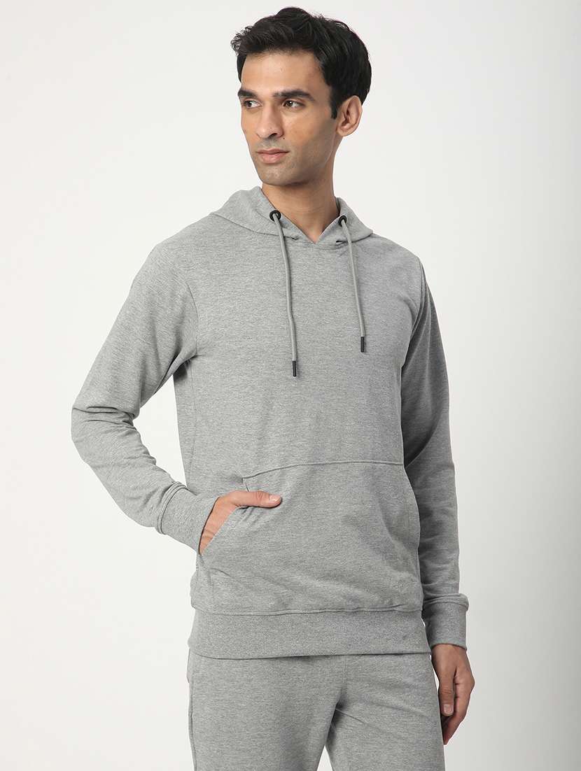 men solid long sleeve hooded sweatshirt - 22266740 -  Standard Image - 1