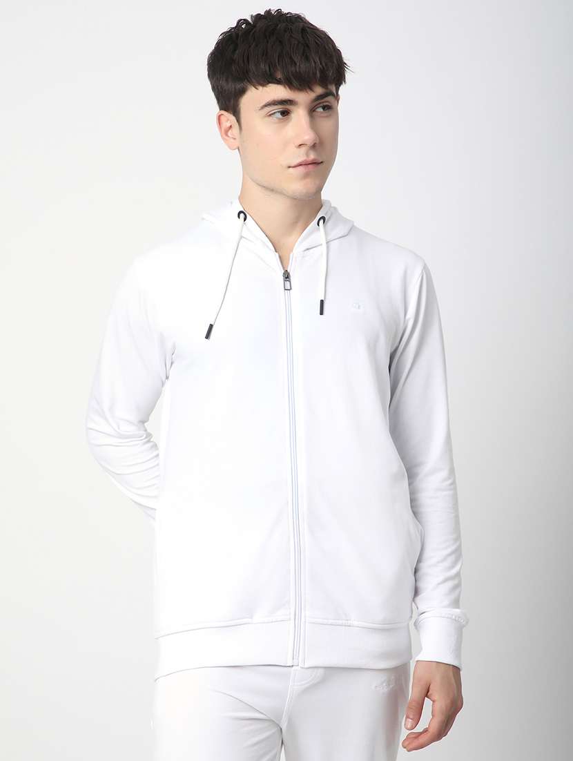 men solid long sleeve hooded sweatshirt