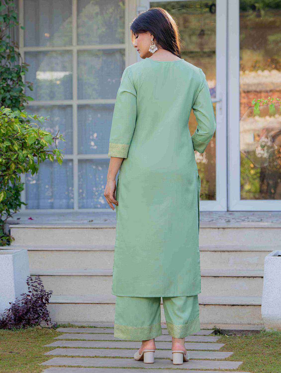 women self design three quarter sleeve kurta palazzo with dupatta set - 22266767 -  Standard Image - 1