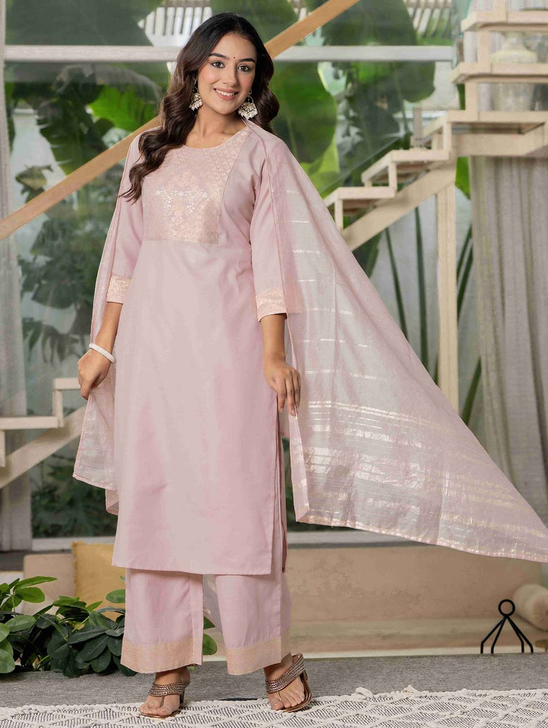 women self design three quarter sleeve kurta palazzo with dupatta set - 22266769 -  Standard Image - 4