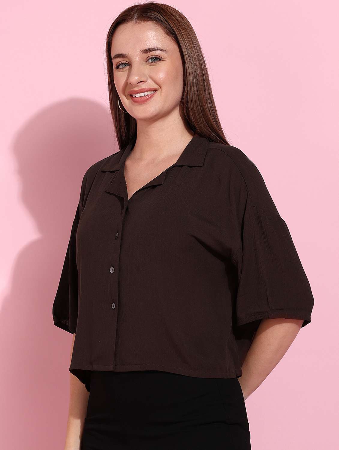 women solid drop sleeve shirt top - 22266772 -  Standard Image - 1