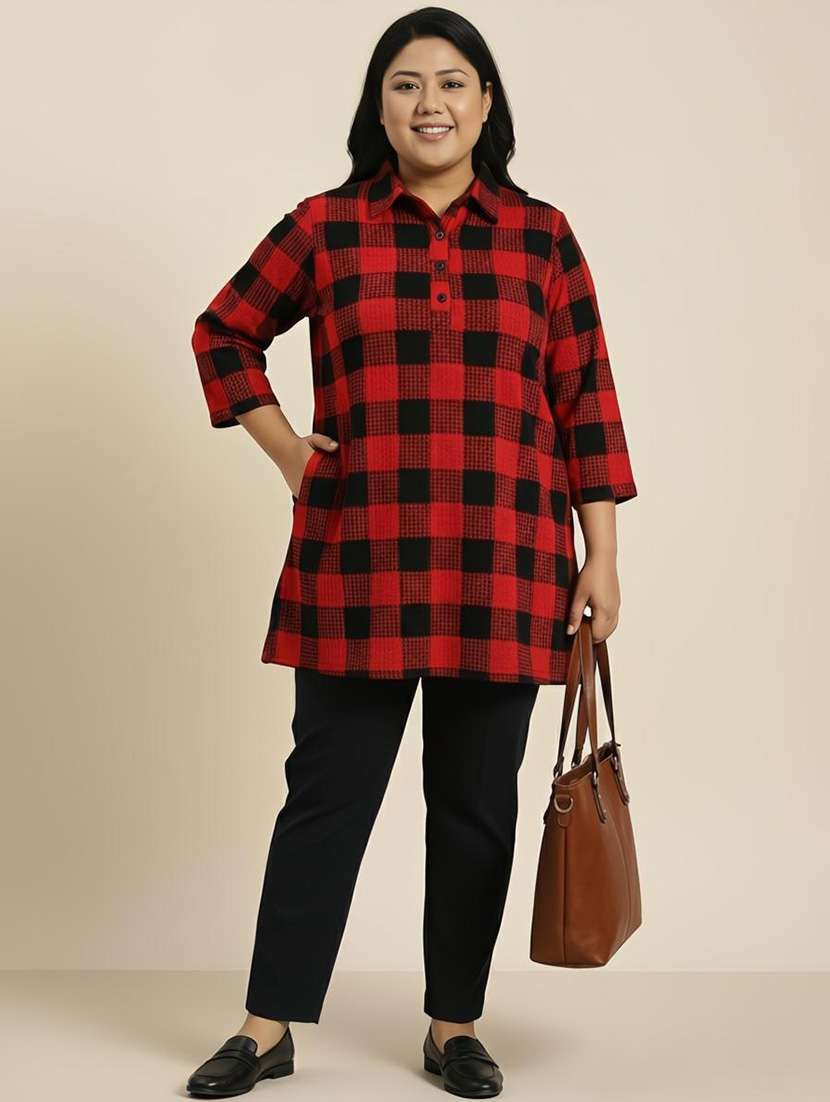 women checkered three quarter sleeve woolen kurti - 22267046 -  Standard Image - 1