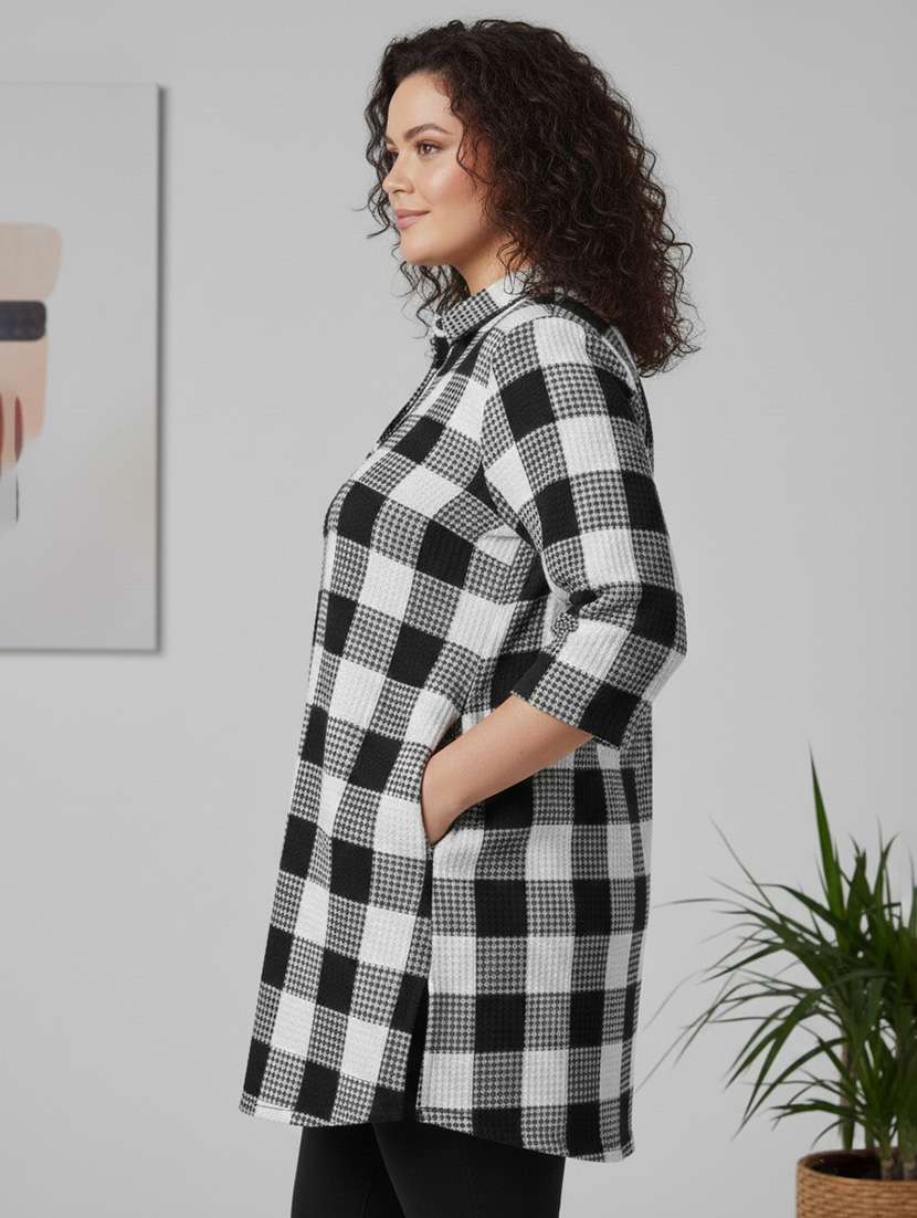 women checkered three quarter sleeve woolen kurti - 22267047 -  Standard Image - 1