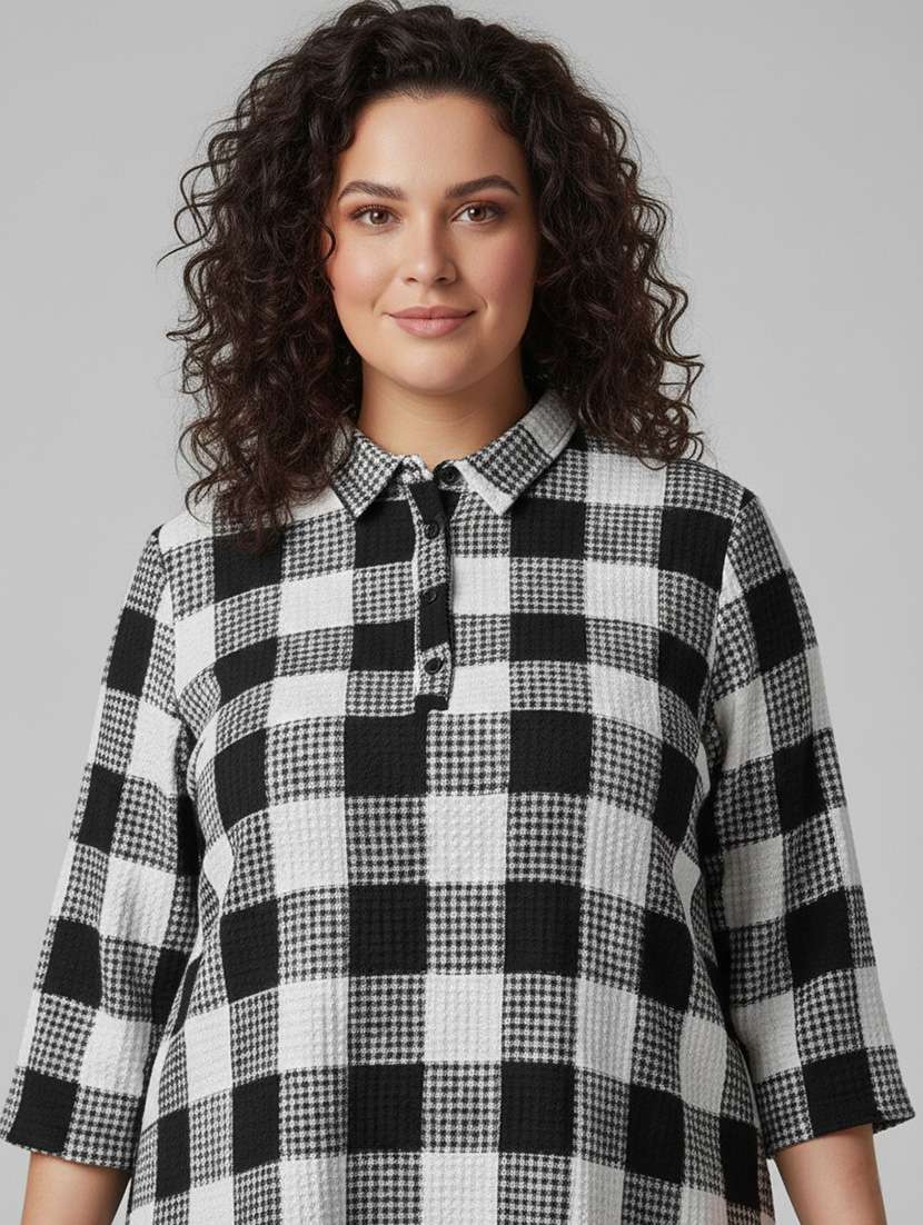 women checkered three quarter sleeve woolen kurti - 22267047 -  Standard Image - 4