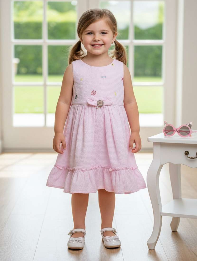 girls embroidered sleeveless tiered frock