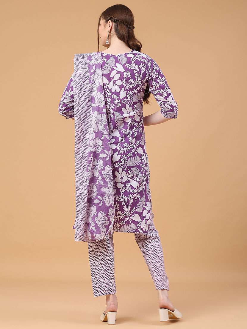 women printed three quarter sleeve kurta pant with dupatta set - 22267599 -  Standard Image - 4
